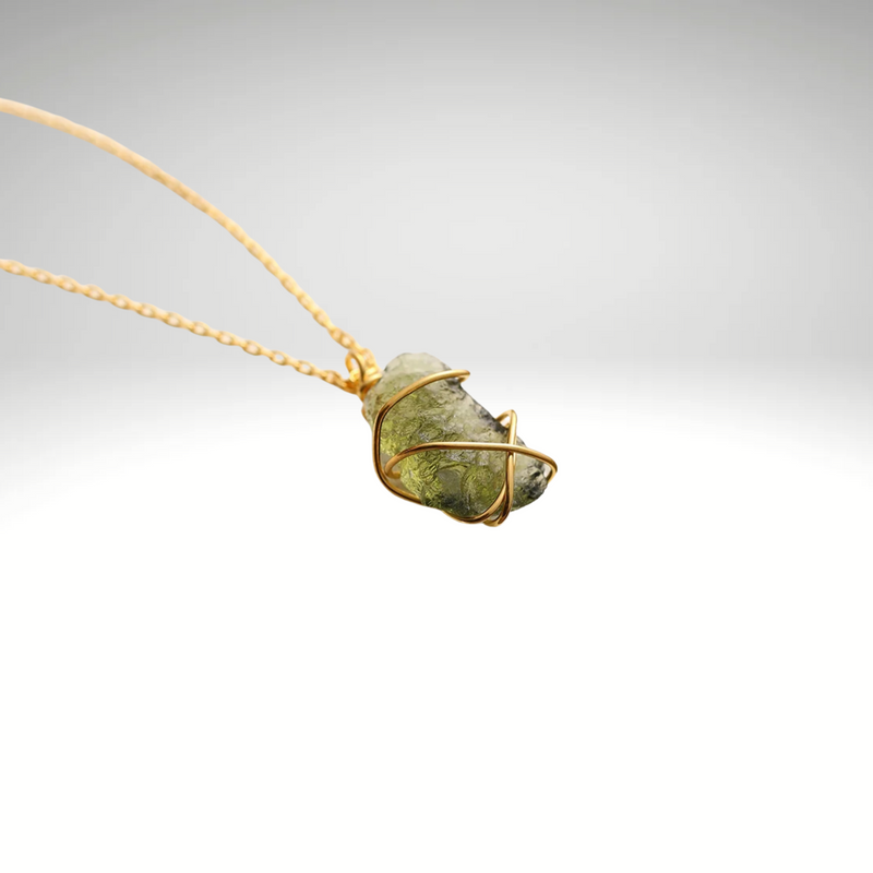 14K Gold Authentic Moldavite Necklace, Moldavite Pendant