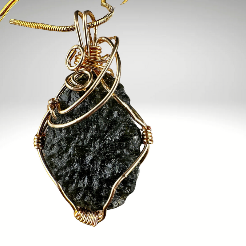 Gold Plated Necklace Natural Moldavite 4.8 Gr. Handmade Jewelry