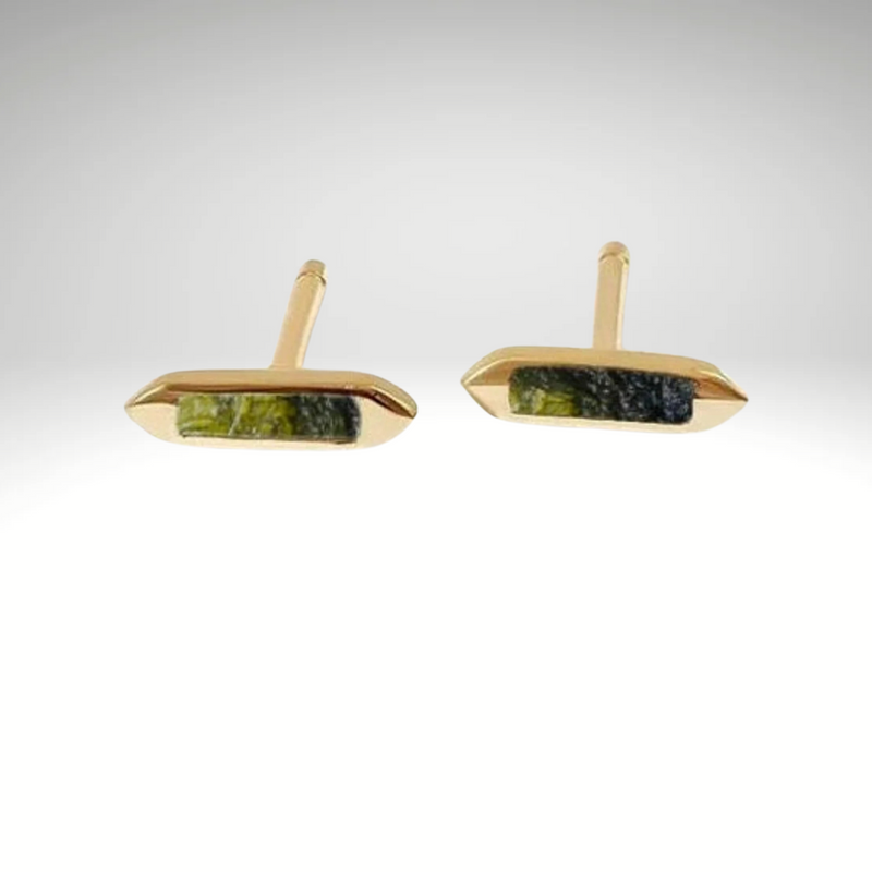 Natural Raw Moldavite Gemstone Sunburst stud Earring in Sterling Silver