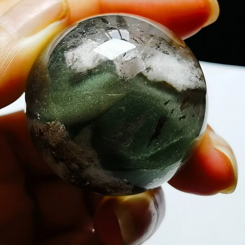 Natural Tibet High Altitude Clear Phantom Crystal Manifestaion Quartz Ball Sphere Orb Reiki Energy Spiritual - Demon of Nepal