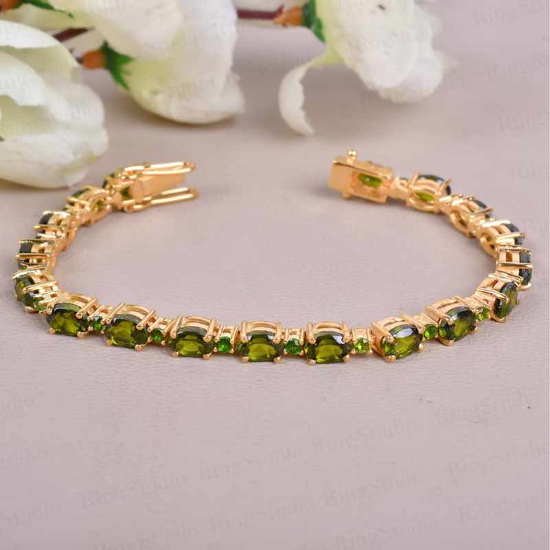 Unique Moldavite Bracelet, Tennis Bracelet, Green Gemstone Bracelet