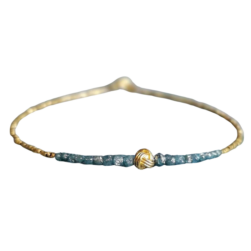 Raw Blue Diamond And 24K Gold Vermeil Beads Bracelet Rare