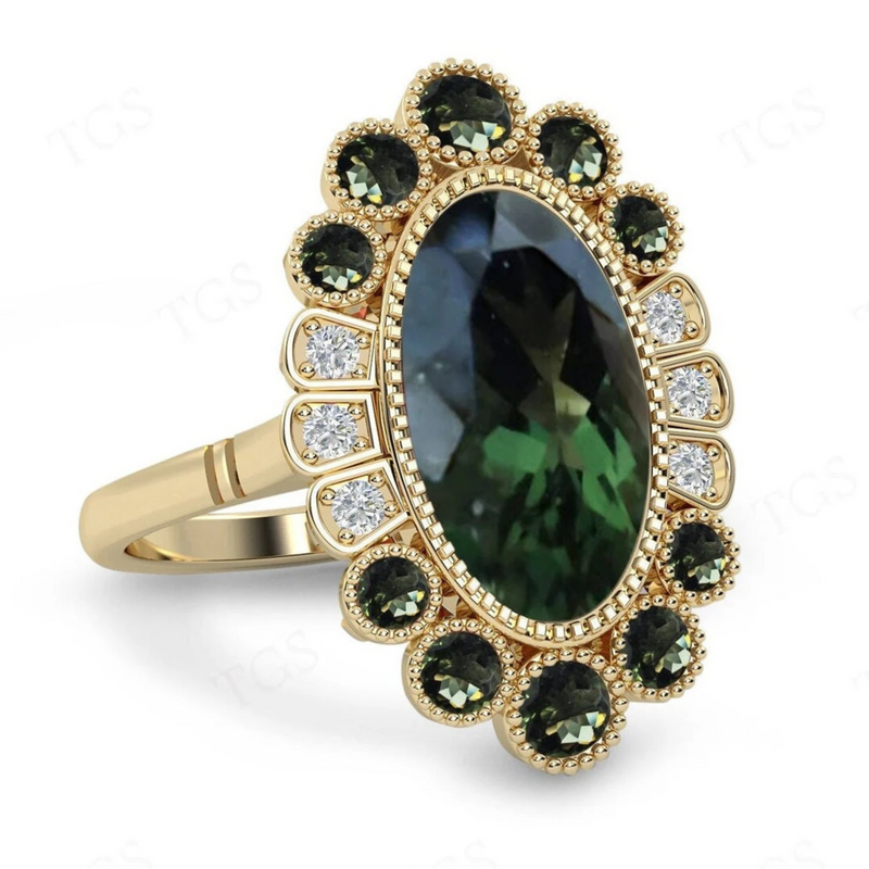 Moldavite ring, certified Czech Republic, silver, 18-carat gold plated High vibration jewelry