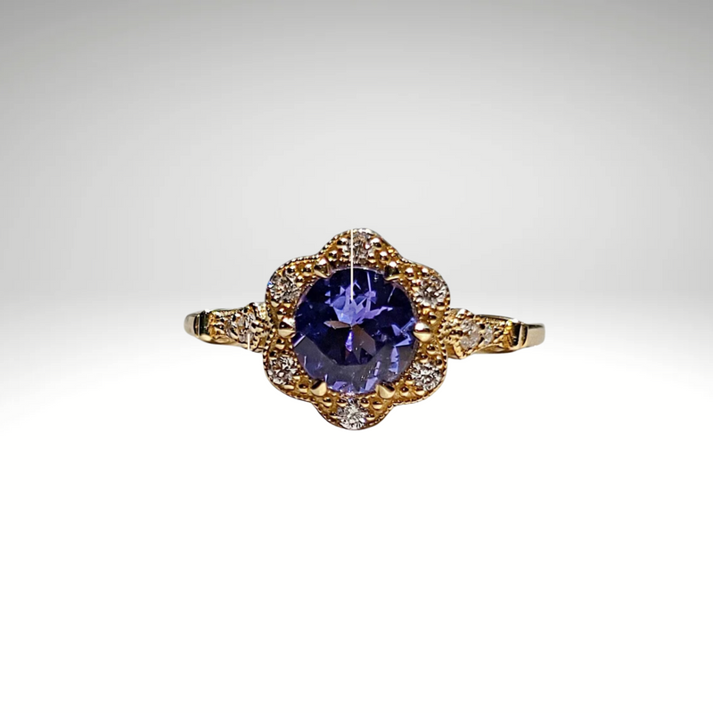 Diamond and tanzanite engagement ring in solid gold