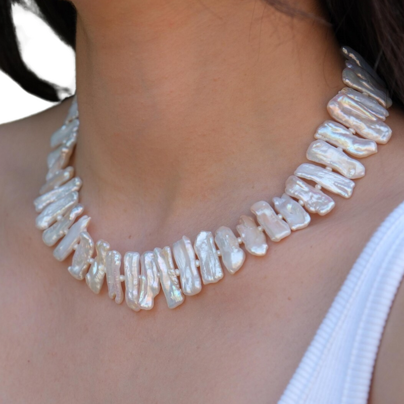 Magnifique collier tendance fait main, collier de perles Biwa