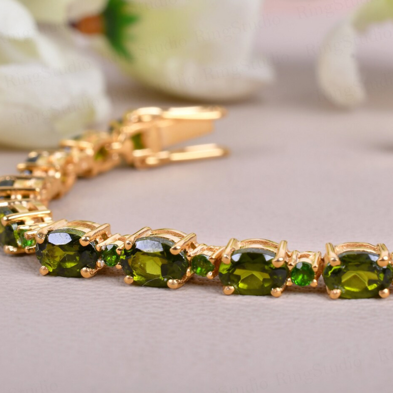 Unique Moldavite Bracelet, Tennis Bracelet, Green Gemstone Bracelet