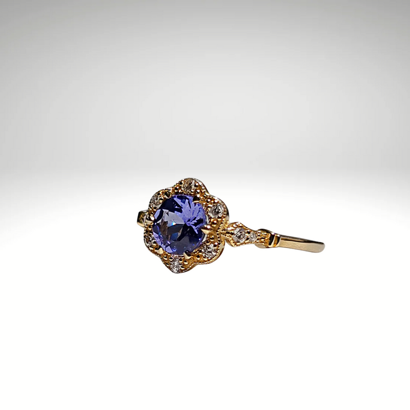 Diamond and tanzanite engagement ring in solid gold