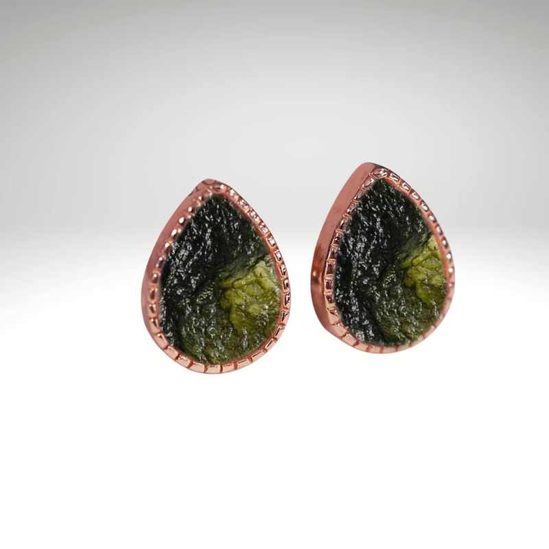 Natural Raw Moldavite Gemstone Sunburst stud Earring in Sterling Silver