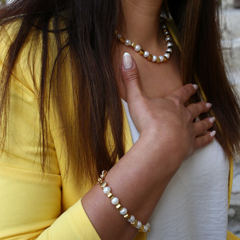 Freshwater Pearl and Gold Bead Necklace, Layering Choke