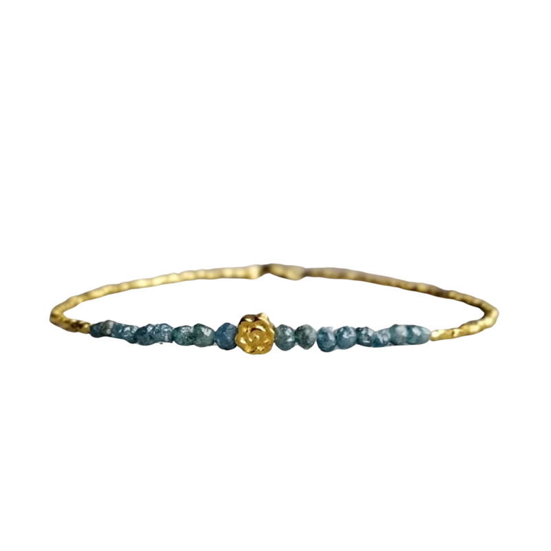 Raw Blue Diamond And 24K Gold Vermeil Beads Bracelet Rare