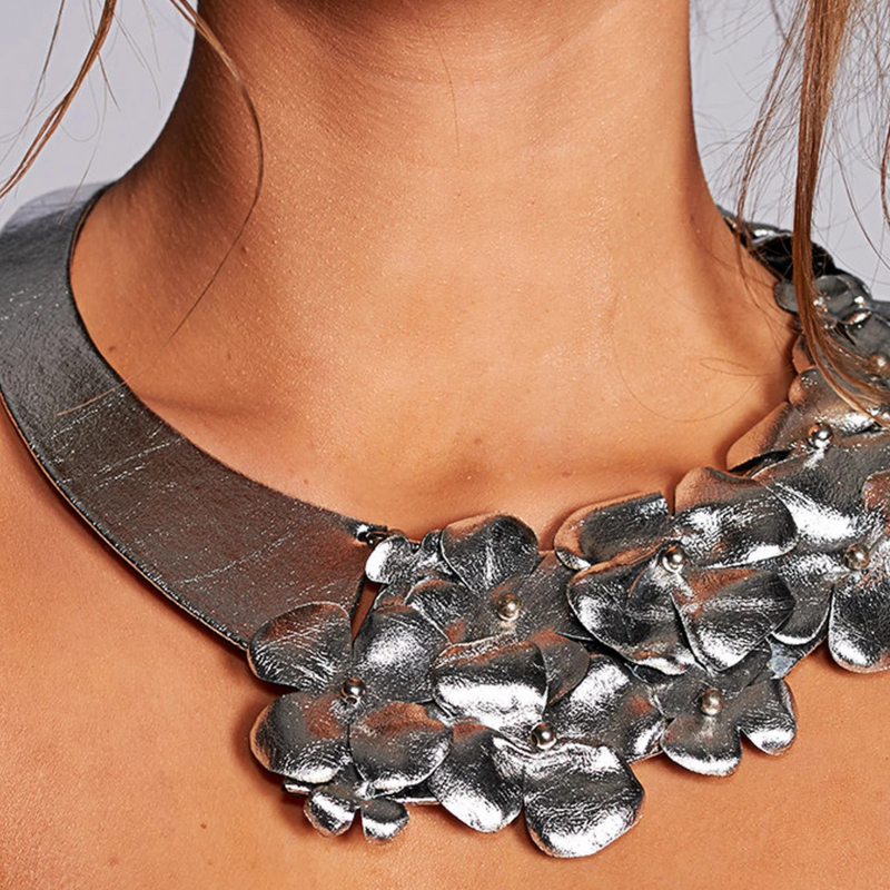 Handmade Jewelry, Black Leather Bib Necklace, Boho Jewelry