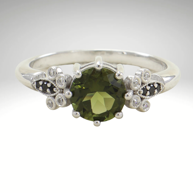 Moldavite ring, certified Czech Republic, silver, 18-carat gold plated High vibration jewelry