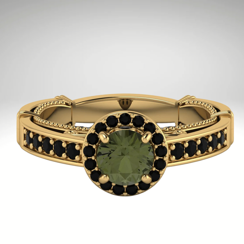 Moldavite ring, certified Czech Republic, silver, 18-carat gold plated High vibration jewelry