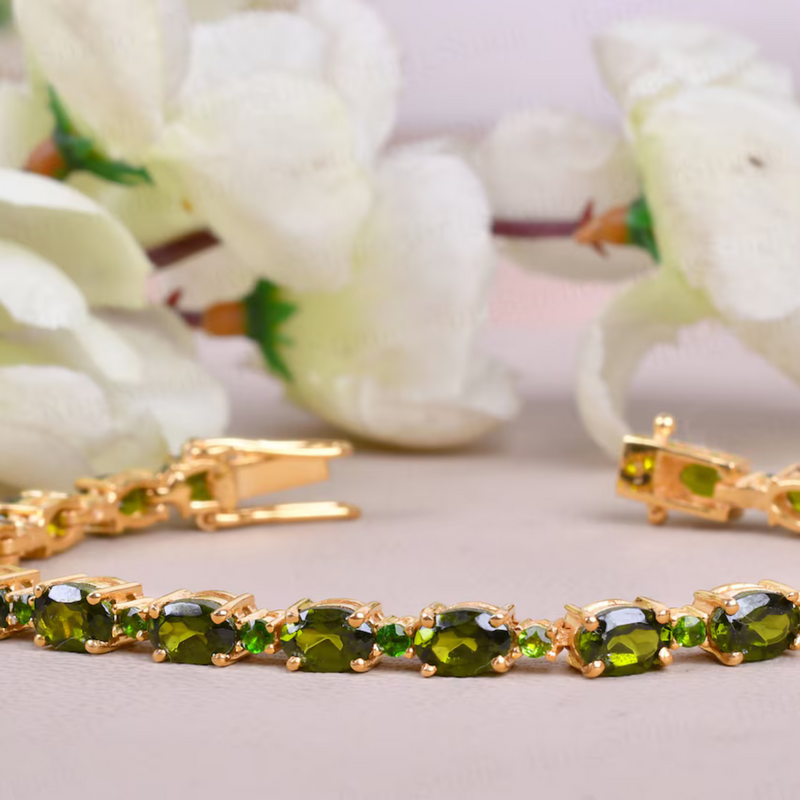 Unique Moldavite Bracelet, Tennis Bracelet, Green Gemstone Bracelet