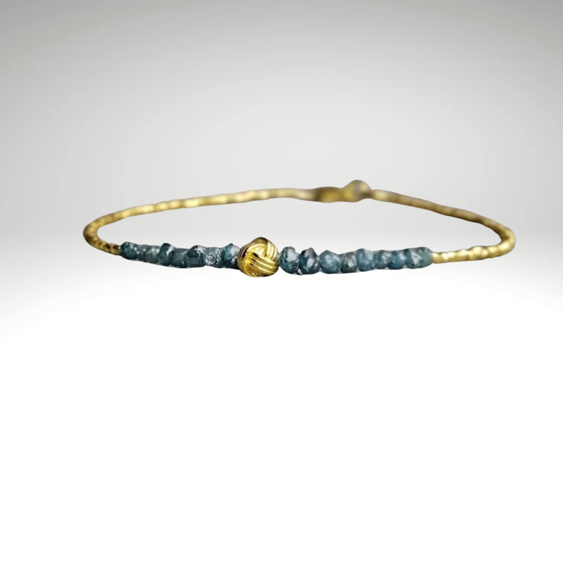 Raw Blue Diamond And 24K Gold Vermeil Beads Bracelet Rare