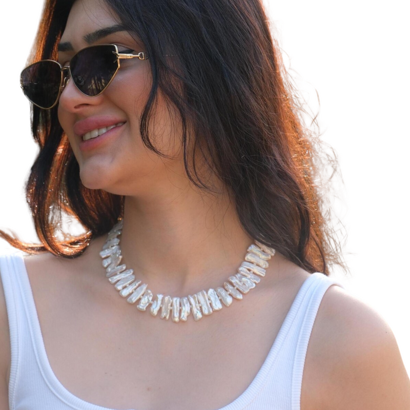 Magnifique collier tendance fait main, collier de perles Biwa