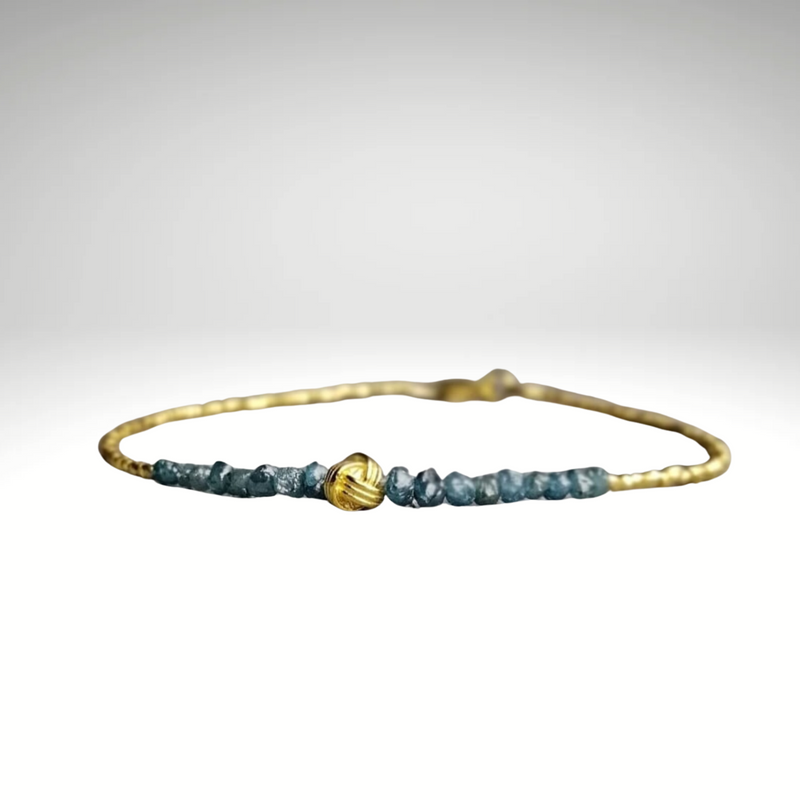 Raw Blue Diamond And 24K Gold Vermeil Beads Bracelet Rare