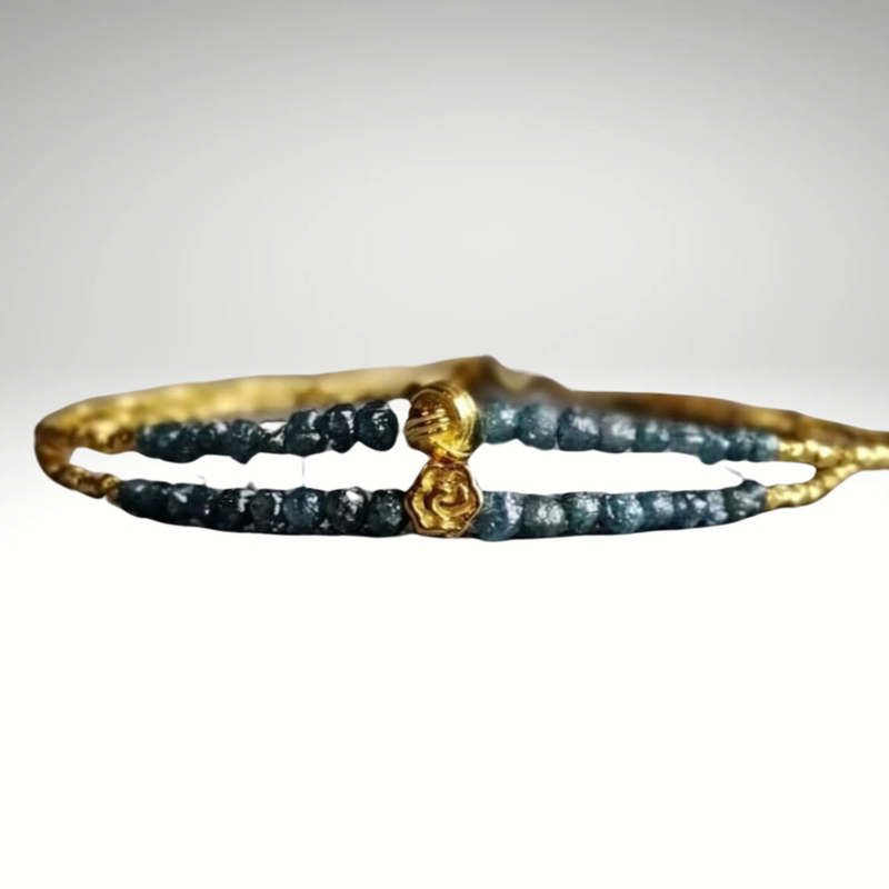 Raw Blue Diamond And 24K Gold Vermeil Beads Bracelet Rare