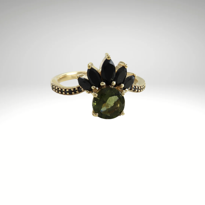 Moldavite ring, certified Czech Republic, silver, 18-carat gold plated High vibration jewelry