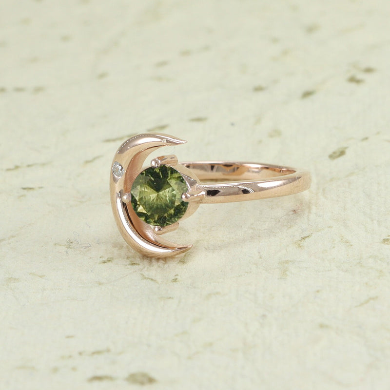 Moldavite ring, certified Czech Republic, silver, 18-carat gold plated High vibration jewelry