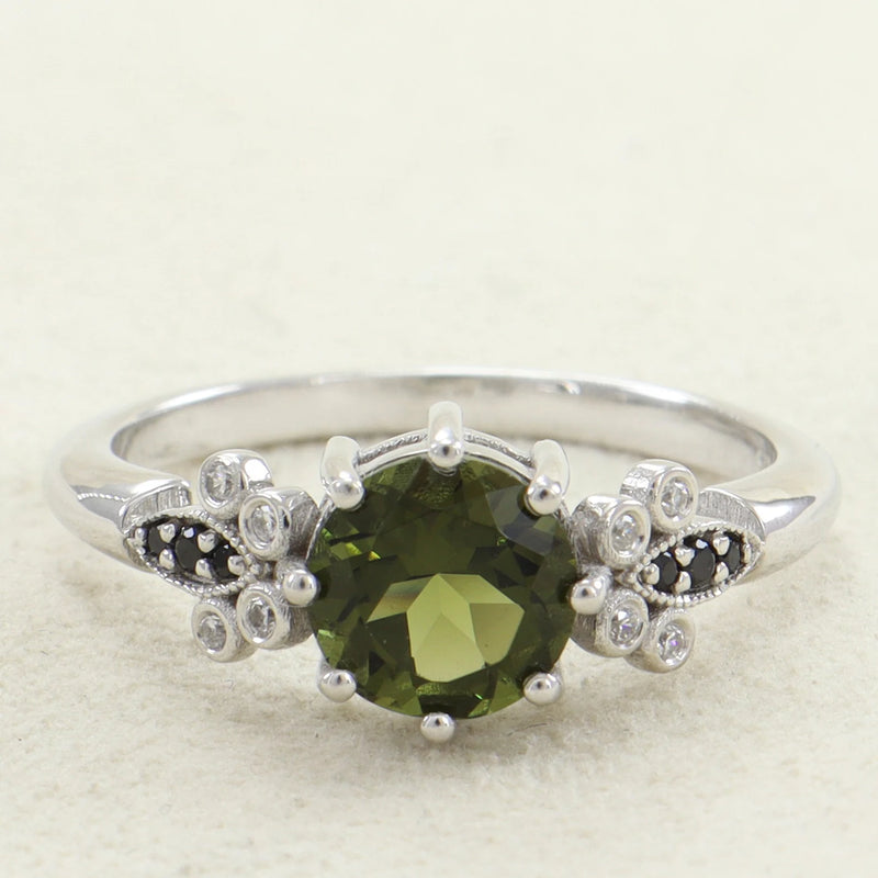 Moldavite ring, certified Czech Republic, silver, 18-carat gold plated High vibration jewelry