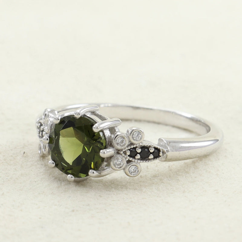 Moldavite ring, certified Czech Republic, silver, 18-carat gold plated High vibration jewelry