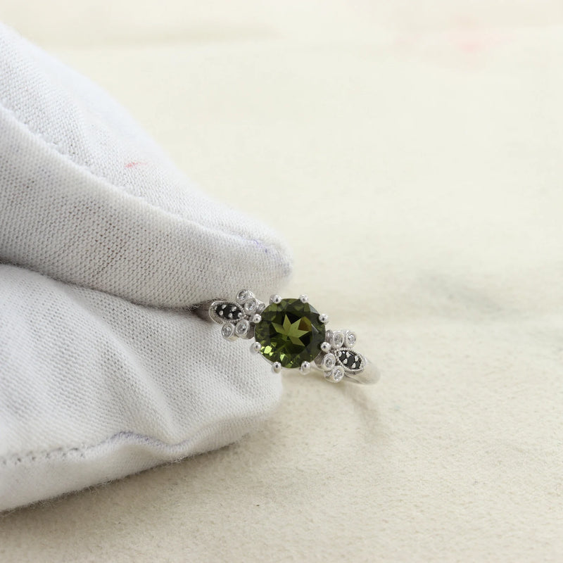 Moldavite ring, certified Czech Republic, silver, 18-carat gold plated High vibration jewelry