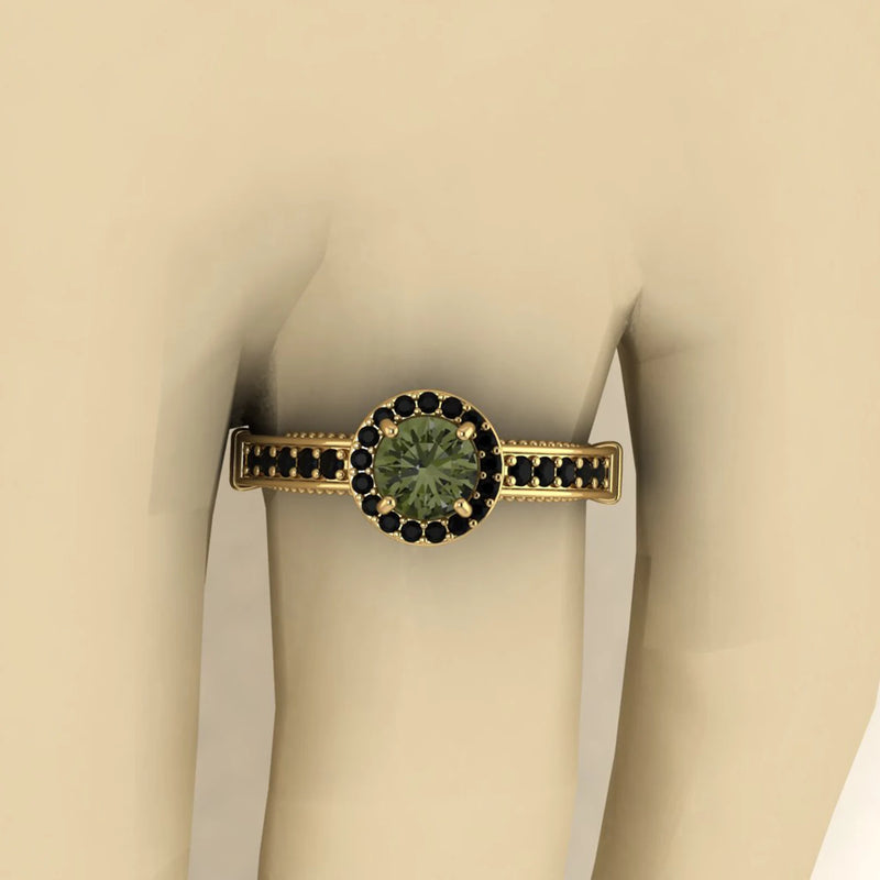 Moldavite ring, certified Czech Republic, silver, 18-carat gold plated High vibration jewelry