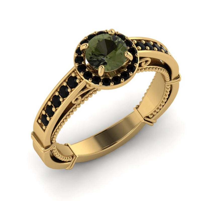 Moldavite ring, certified Czech Republic, silver, 18-carat gold plated High vibration jewelry