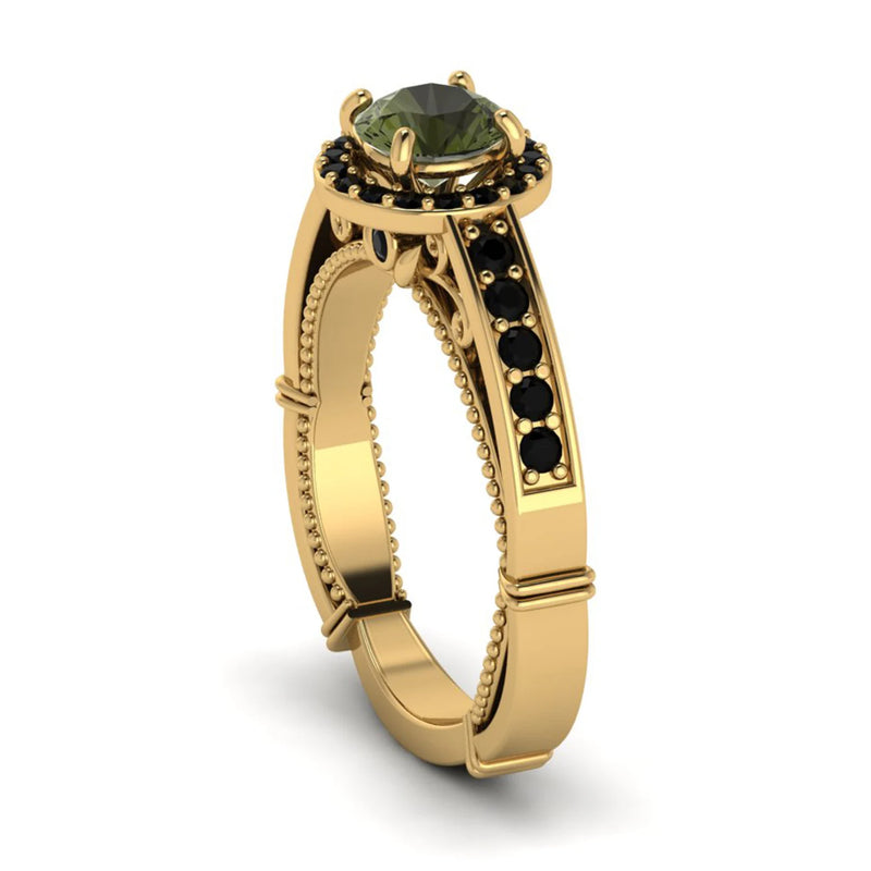 Moldavite ring, certified Czech Republic, silver, 18-carat gold plated High vibration jewelry