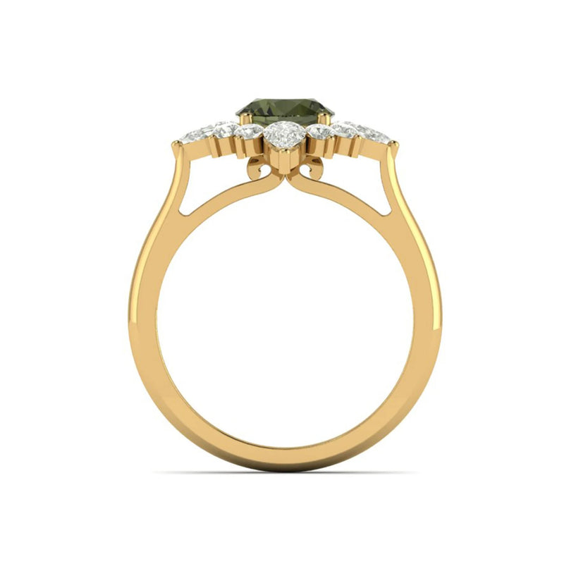 Moldavite ring, certified Czech Republic, silver, 18-carat gold plated High vibration jewelry