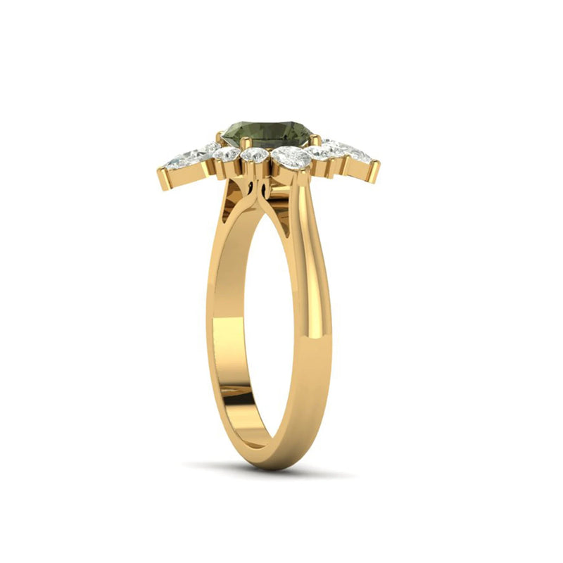 Moldavite ring, certified Czech Republic, silver, 18-carat gold plated High vibration jewelry