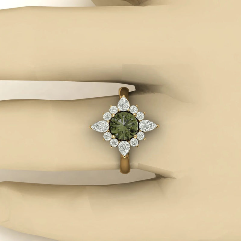 Moldavite ring, certified Czech Republic, silver, 18-carat gold plated High vibration jewelry