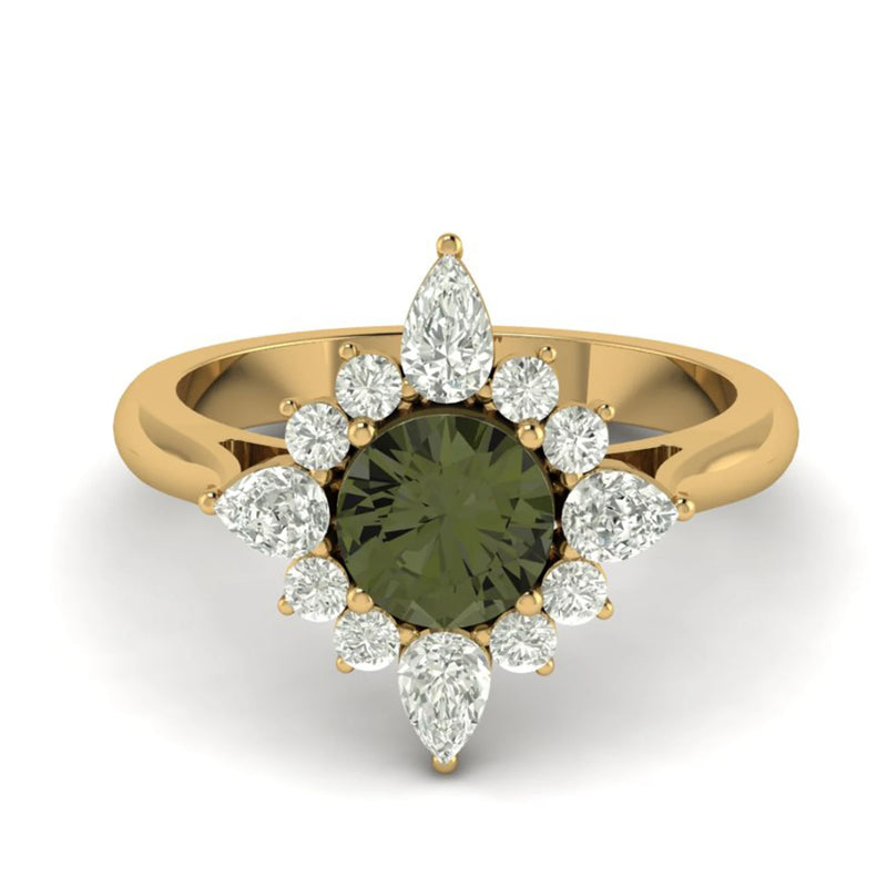 Moldavite ring, certified Czech Republic, silver, 18-carat gold plated High vibration jewelry