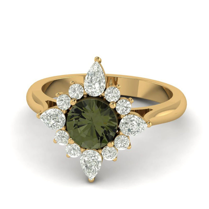 Moldavite ring, certified Czech Republic, silver, 18-carat gold plated High vibration jewelry