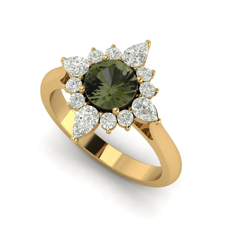 Moldavite ring, certified Czech Republic, silver, 18-carat gold plated High vibration jewelry