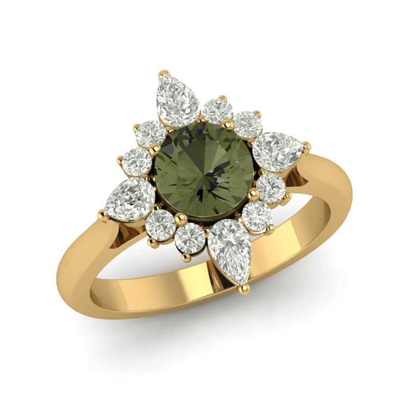 Moldavite ring, certified Czech Republic, silver, 18-carat gold plated High vibration jewelry