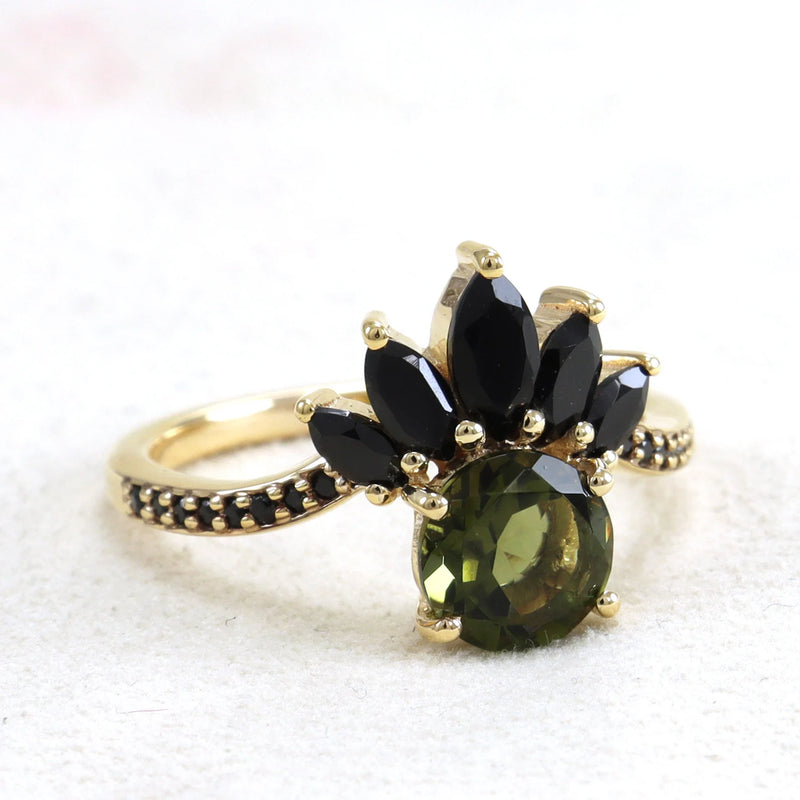 Moldavite ring, certified Czech Republic, silver, 18-carat gold plated High vibration jewelry