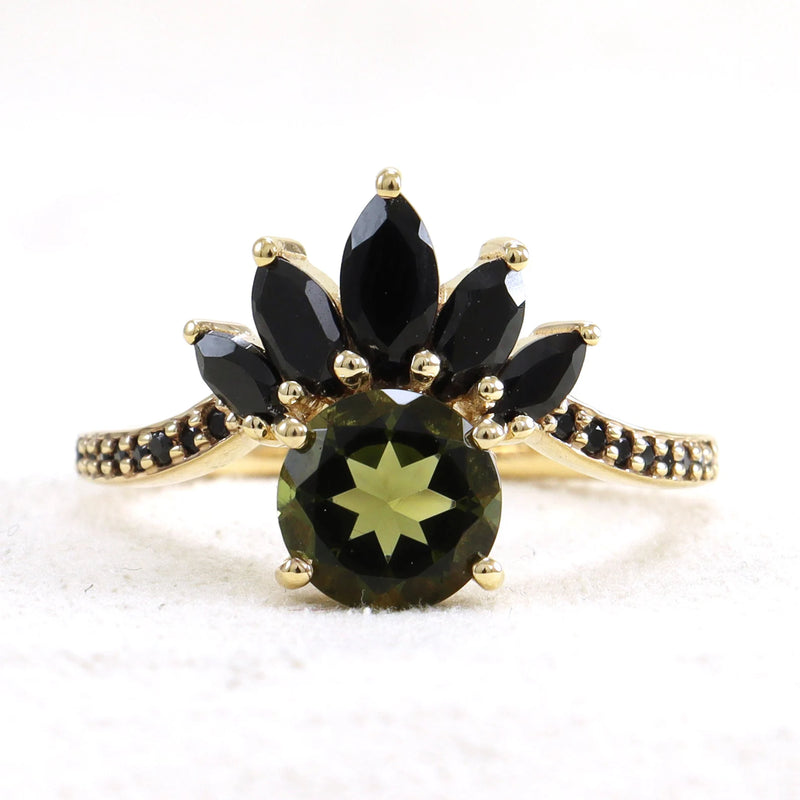 Moldavite ring, certified Czech Republic, silver, 18-carat gold plated High vibration jewelry