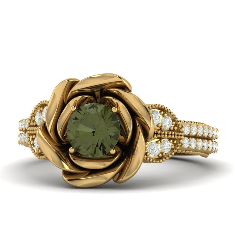 Moldavite ring, certified Czech Republic, silver, 18-carat gold plated High vibration jewelry