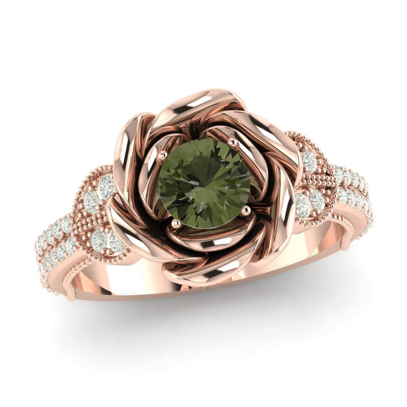 Moldavite ring, certified Czech Republic, silver, 18-carat gold plated High vibration jewelry