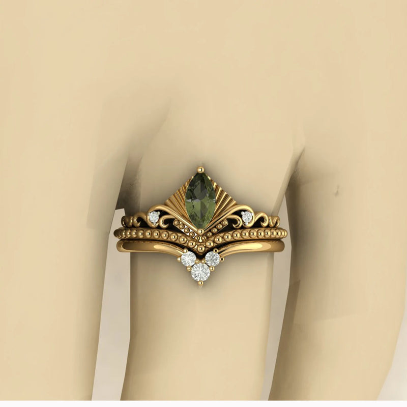 Moldavite ring, certified Czech Republic, silver, 18-carat gold plated High vibration jewelry