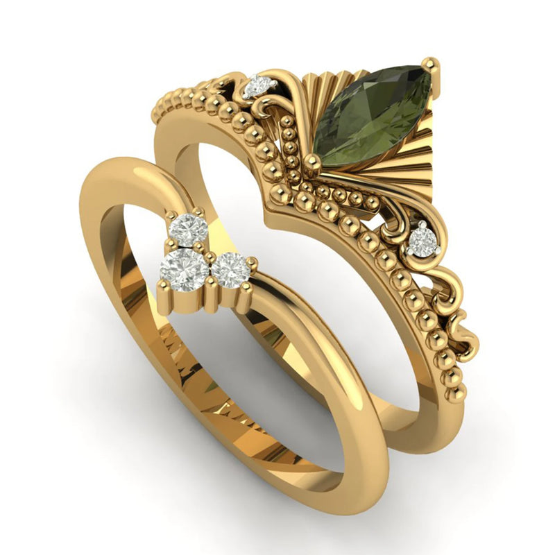 Moldavite ring, certified Czech Republic, silver, 18-carat gold plated High vibration jewelry