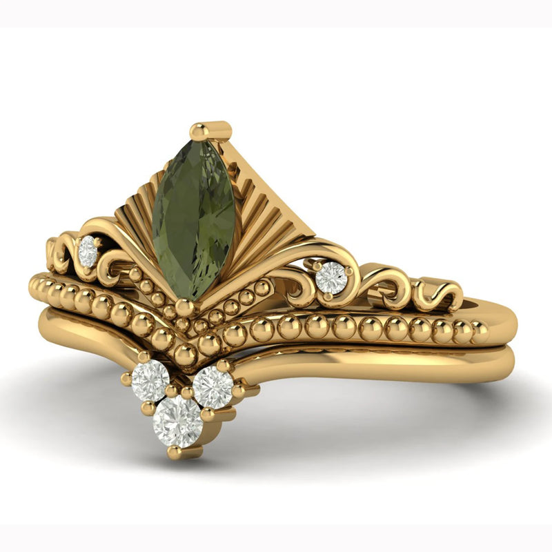 Moldavite ring, certified Czech Republic, silver, 18-carat gold plated High vibration jewelry