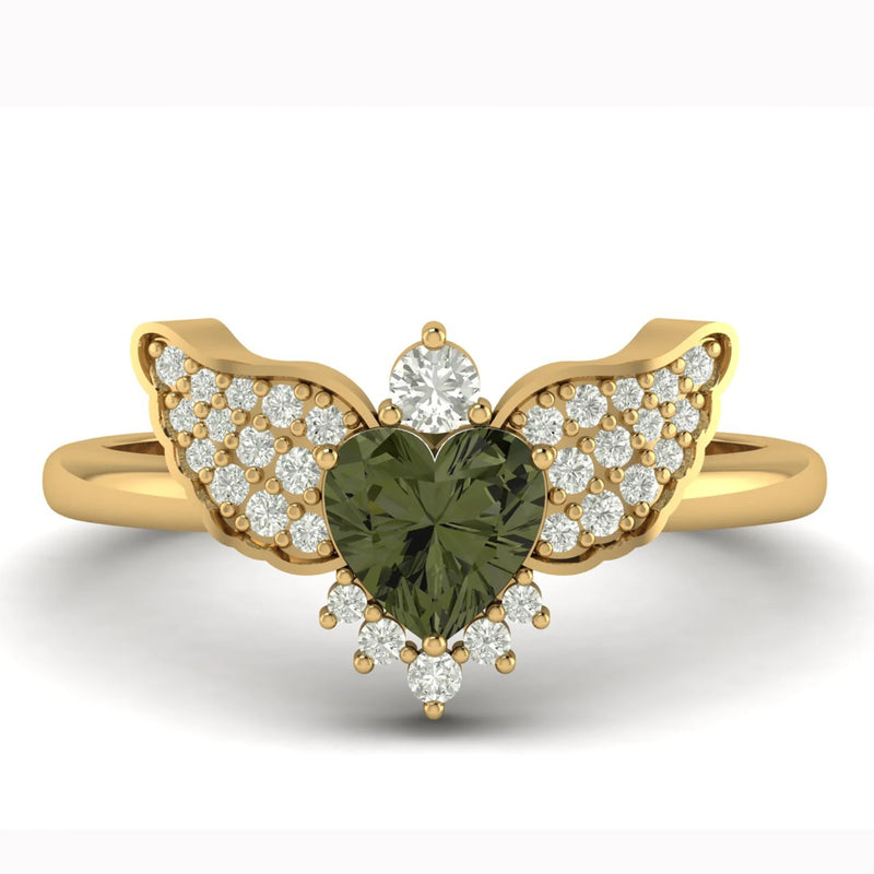 Moldavite ring, certified Czech Republic, silver, 18-carat gold plated High vibration jewelry