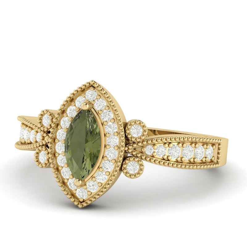 Moldavite ring, certified Czech Republic, silver, 18-carat gold plated High vibration jewelry