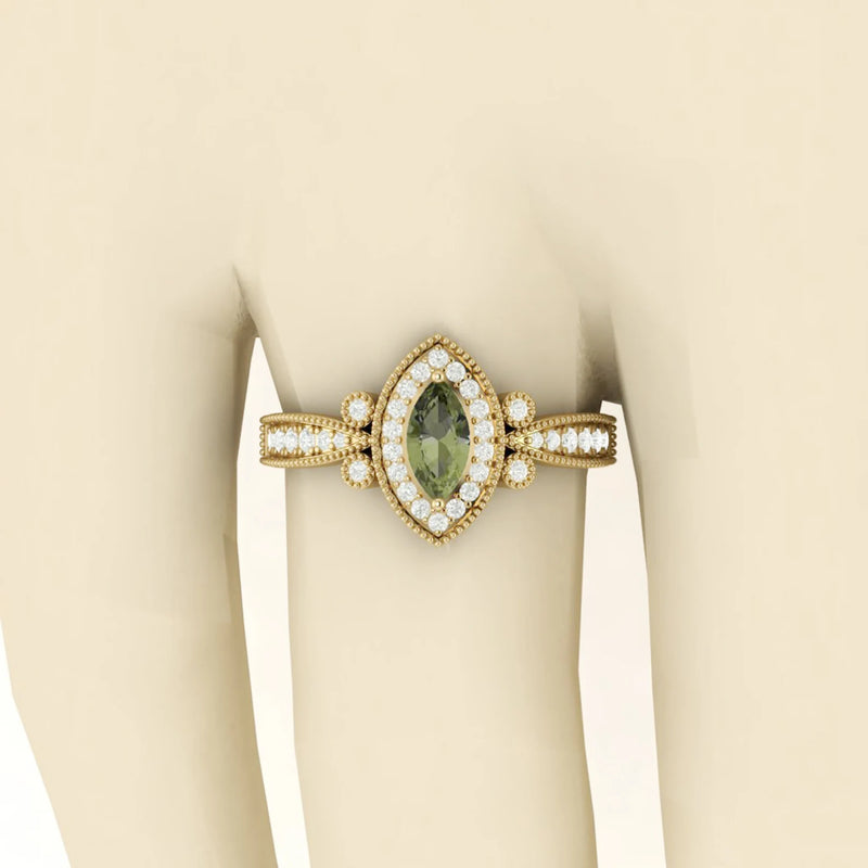 Moldavite ring, certified Czech Republic, silver, 18-carat gold plated High vibration jewelry