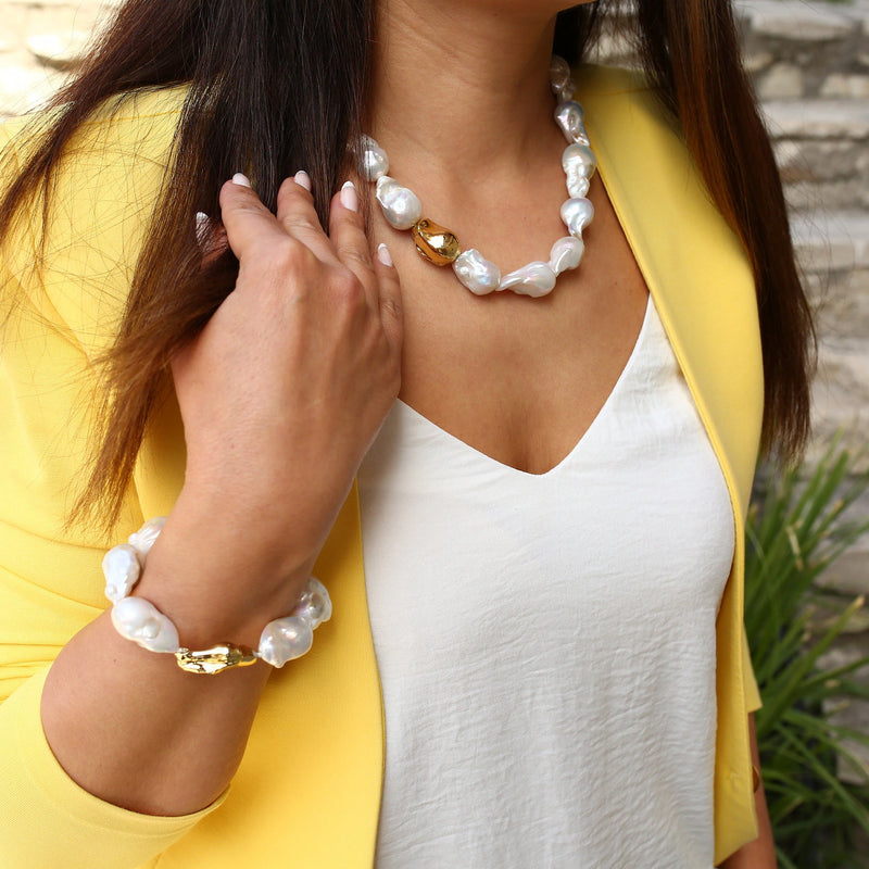 White Baroque Pearl Statement Necklace, Large Flameball Pearl Necklace