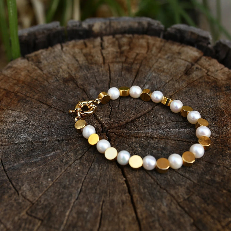 Pearl & Gold Bead Bracelet, Statement Bracelet, Bridesmaid Bracelet