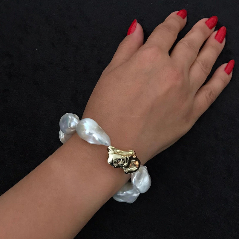 White Baroque Pearl Statement Bracelet, High Luster Pearl Bracelet